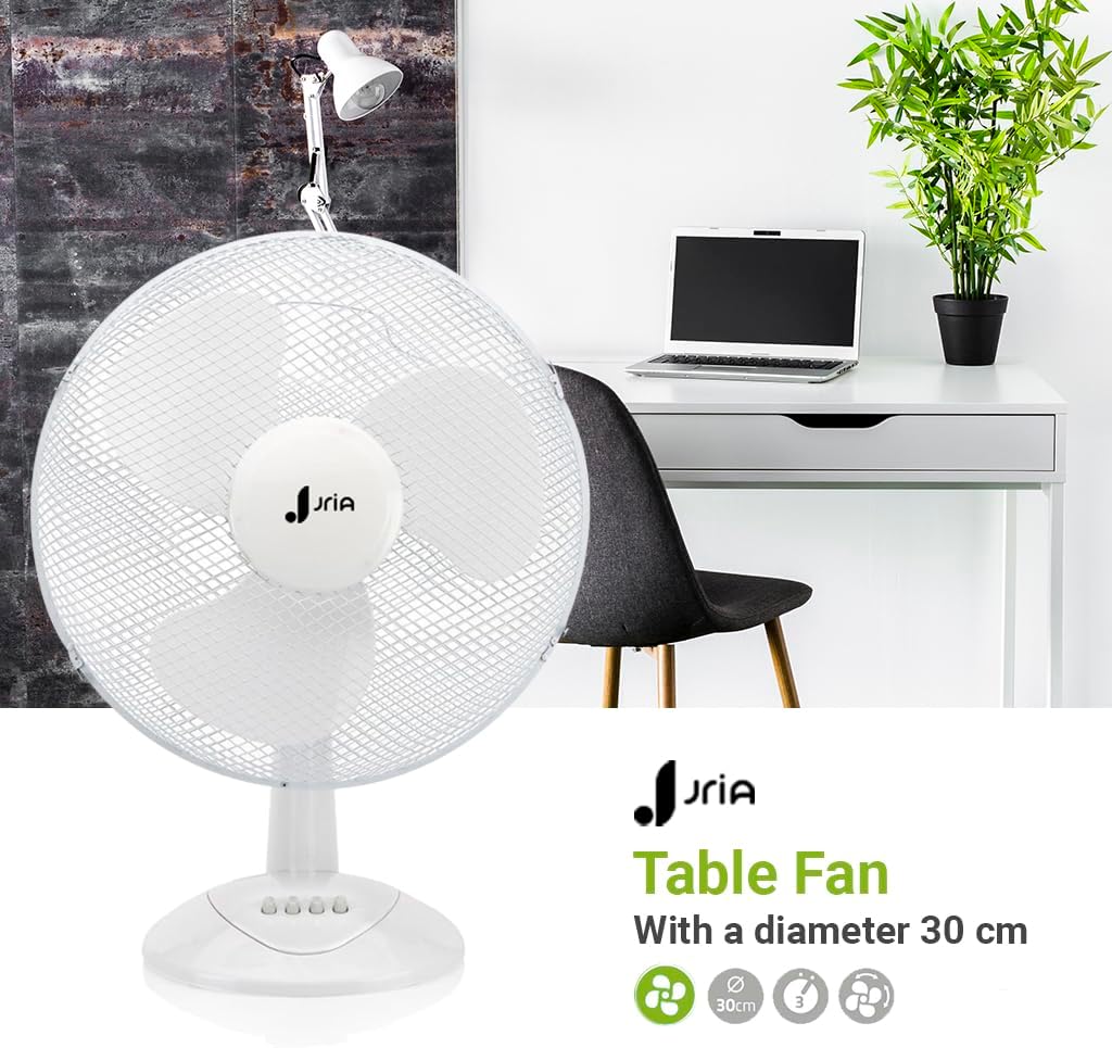 Tragbarer Tischventilator, 12 Zoll, leicht, 40 Watt, 3 Geschwindigkeiten, Weitwinkel-Oszillation, Lu