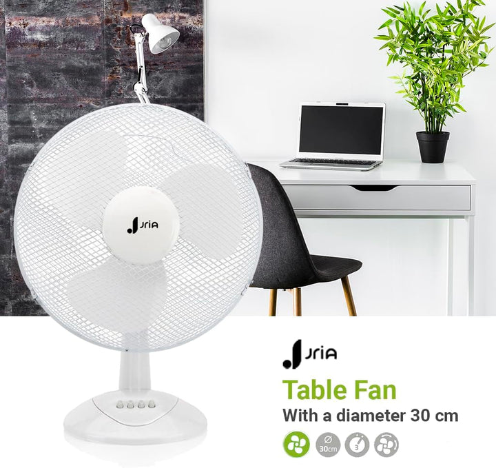Tragbarer Tischventilator, 12 Zoll, leicht, 40 Watt, 3 Geschwindigkeiten, Weitwinkel-Oszillation, Lu
