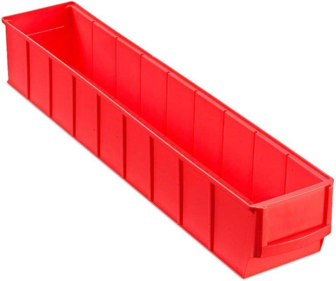 SparSet 5x Rote Industriebox 500 S | HxBxT 8,1x9,1x50cm | 2,8 Liter | Sichtlagerkasten, Sortimentska