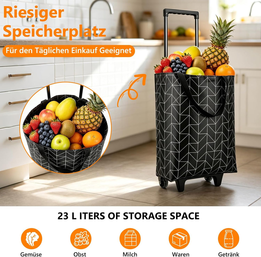 2-in-1 Einkaufstrolley Klappbar, Einkaufstrolley klappbar Abnehmbare Tasche 23 L, Grosse Einkaufstas