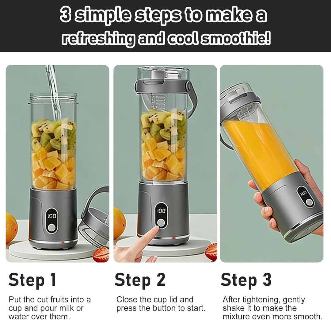 Tragbarer Mixer, 600ml Smoothie Maker to Go, Portabler Elektrischer Saftpresse mit 12 Klingen Edelst