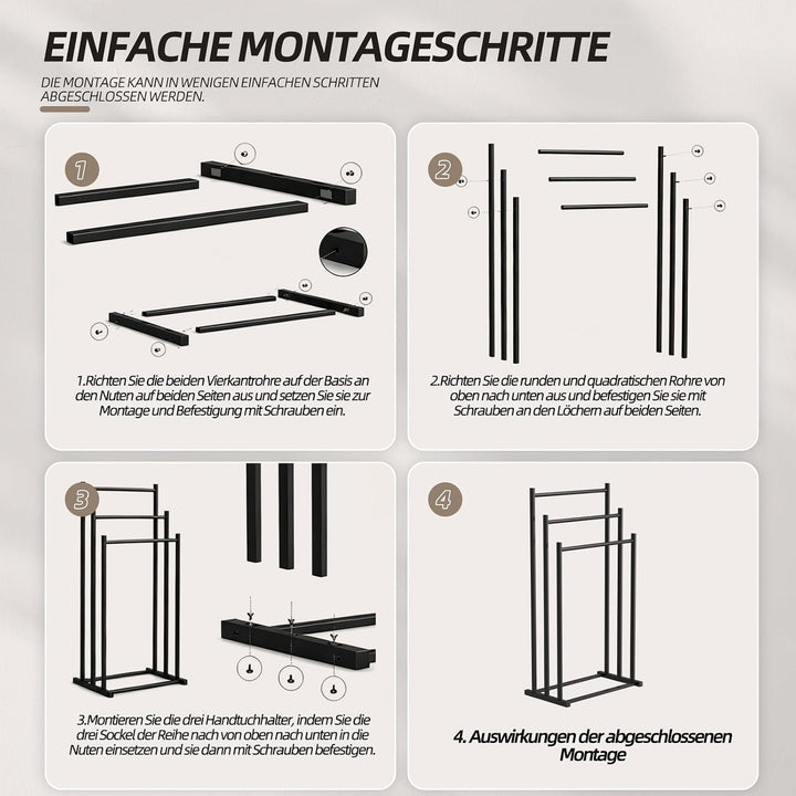 Handtuchhalter stehend schwarz – 3 Stufenstangen, Metall | stabil &amp; langlebig. Für Badezimmer, Gäste