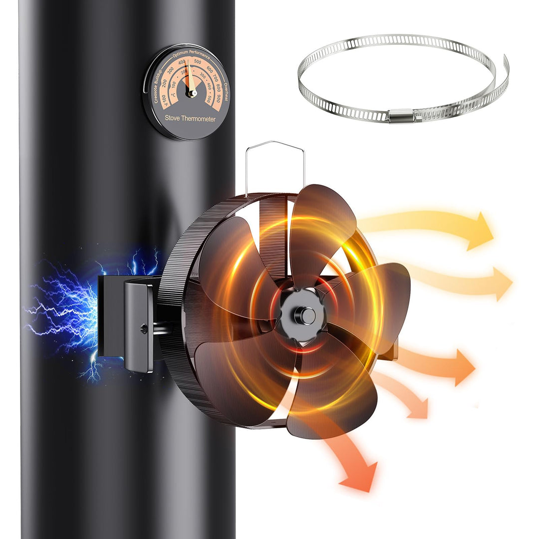 Yontwe Kaminventilator 3 IN 1 Magnetisch 180° Rotation 5 Klingen Leiser Kamin Ventilator Ofenventila