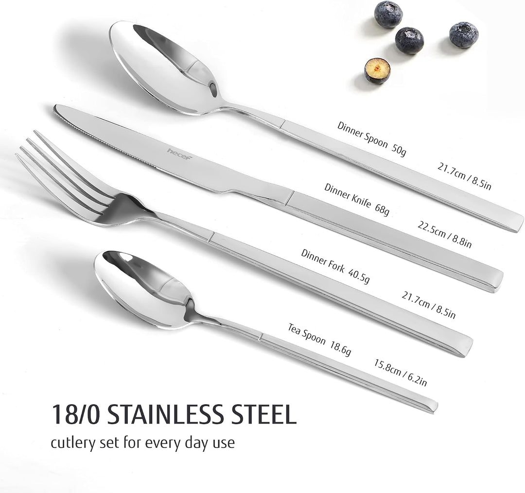 hecef Besteck Set 4 Personen, 16-teilig Essbesteck Set aus 18/0 Edelstahl, Spülmaschinenfest and Ros