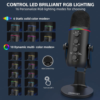 ZealSound USB Mikrofon, k66Plus Gaming Mikrofon mit 4 Tonabnehmer Muster für PC Mac PS4 PS5 Computer