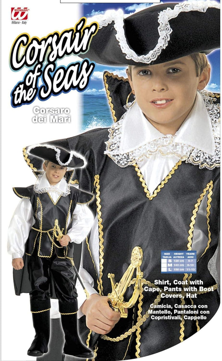 "CORSAIR OF THE SEAS" (shirt, coatwith cape, pants with boot covers, hat) - (128 cm / 5-7 Years)