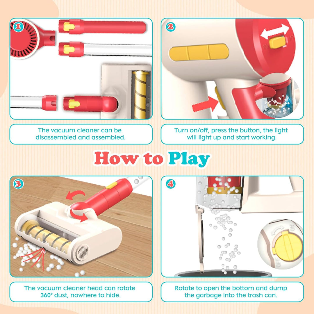 Kinder Staubsauger Spielzeug, 3 in 1 Realistische Absaugung Kinder Reinigung Spielzeug Set, Pretend