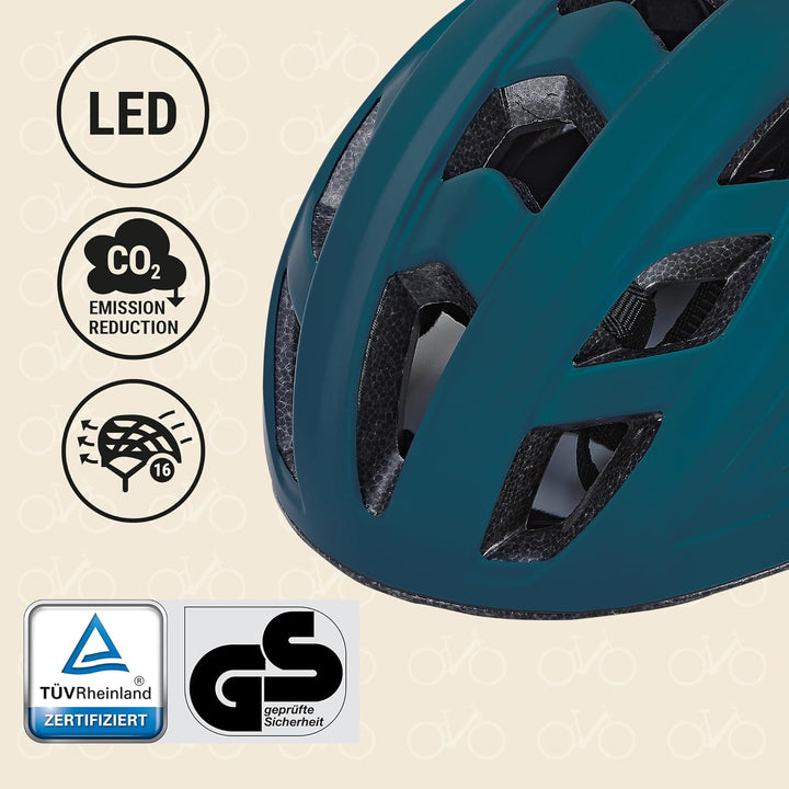 Prophete Fahrradhelm, für Damen und Herren, integriertes LED, EKO Glue On, Grösse: 52-59 cm, Farbe: