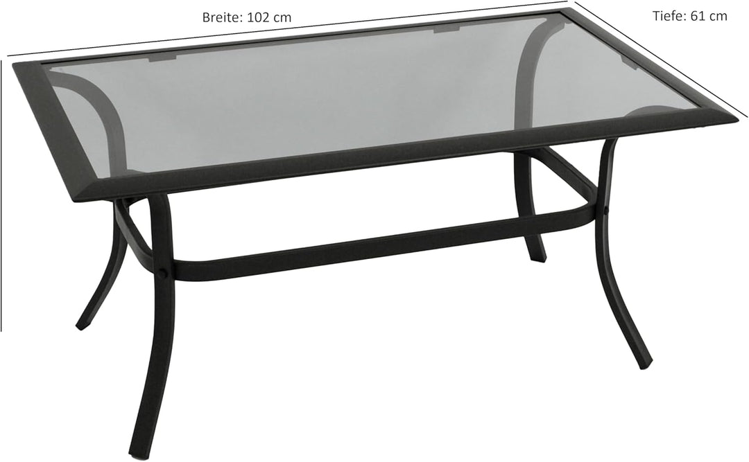 DEGAMO Beistelltisch Zagreb 102x61x48cm, Stahl schwarz, Tischplatte Glas grau getönt, Indoor und Out