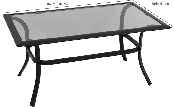 DEGAMO Beistelltisch Zagreb 102x61x48cm, Stahl schwarz, Tischplatte Glas grau getönt, Indoor und Out