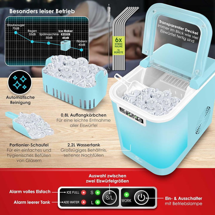 KESSER® Eiswürfelbereiter | Eiswürfelmaschine Edelstahl | Ice Maker | 12 kg 24 h | Zubereitung in 7