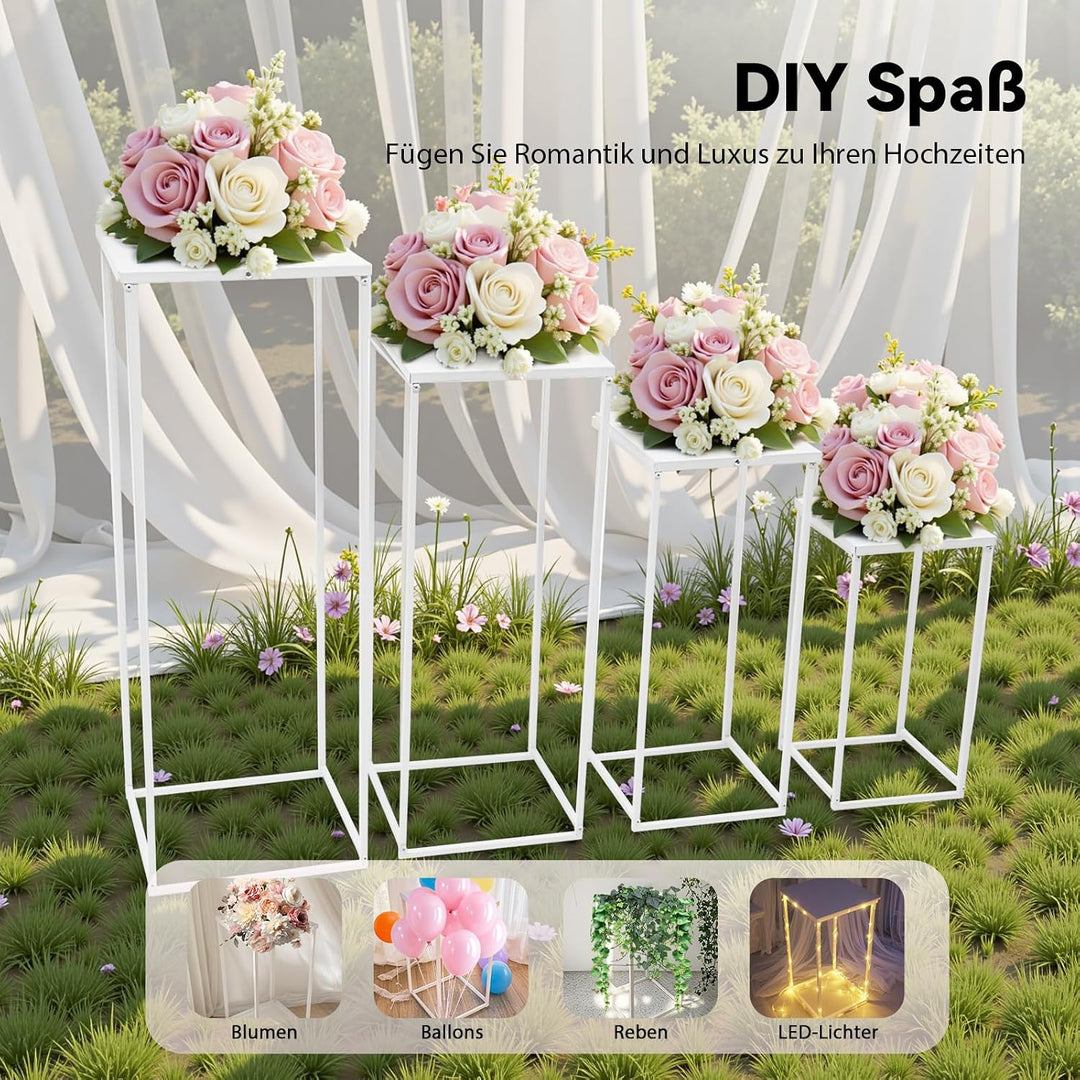 4 Stück Blumensäule Metall Hochzeitsvase Blumensäule Quadratisch Pflanzensäule Dekosäule Blumenhocke