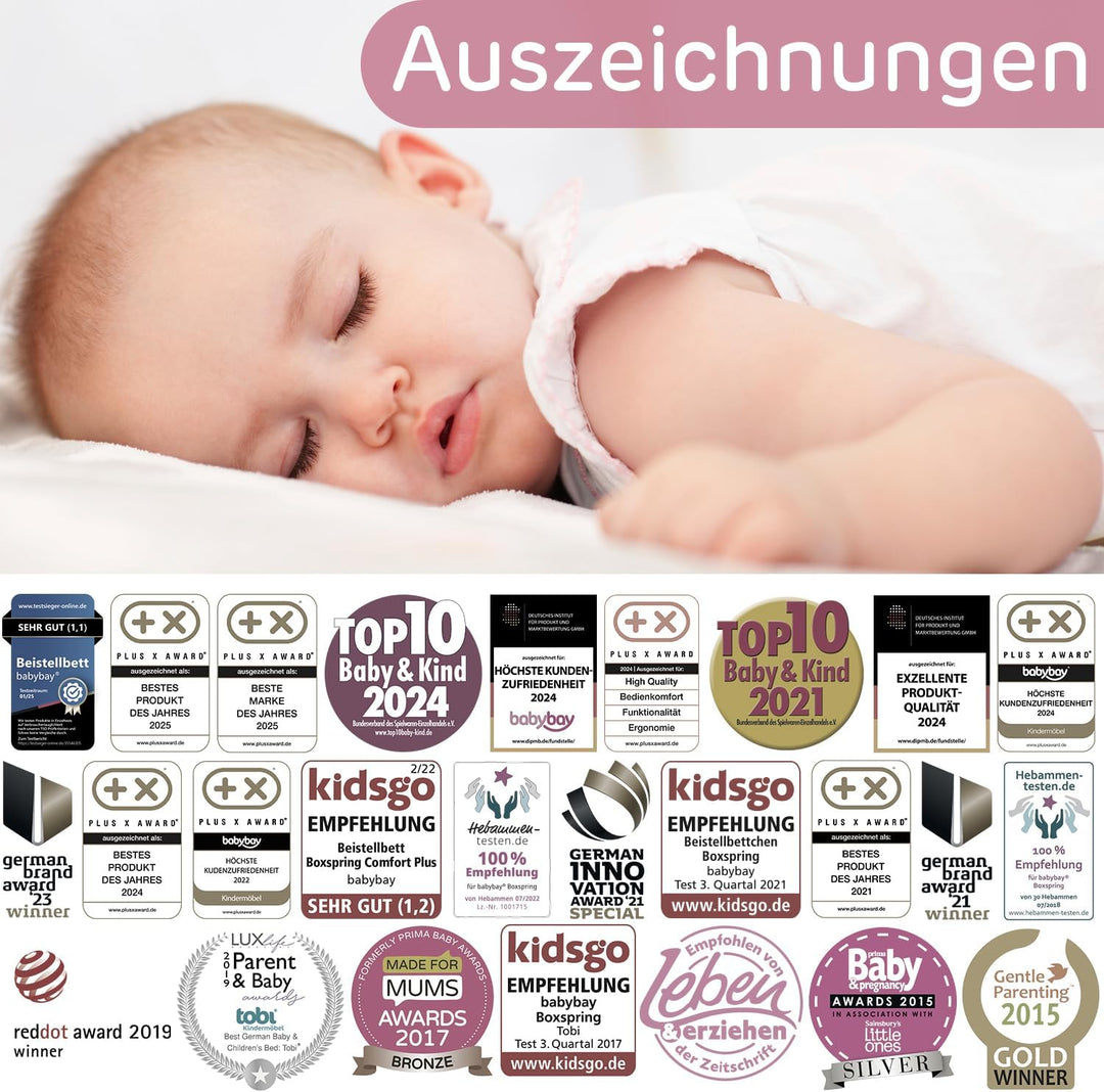 babybay Boxspring Beistellbett aus massivem Buchenholz/kompakt & verwandelbar/Kinderbett Höhe stufen