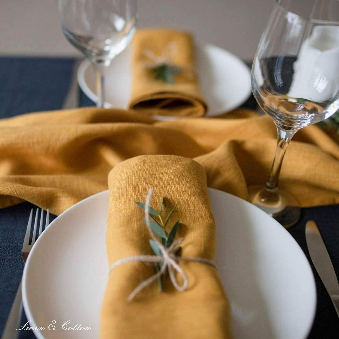 Linen &amp; Cotton Hochwertige 4 x Stoffservietten/Servietten Stoff/Leinenservietten Hygge - 100% Leinen