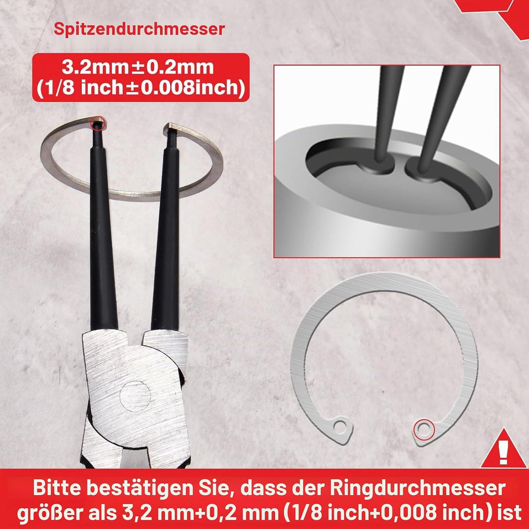 Sprengringzange, 33 cm, robuste Innen-Sicherungsringzange, gerade Backenspitze, Durchmesser 0,2 cm,