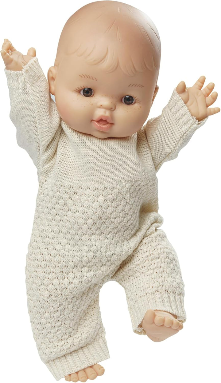 Heless 1480 - Puppenkleidung aus 100 Prozent Bio-Baumwolle, Strickstrampler in Ecru für Puppen und K