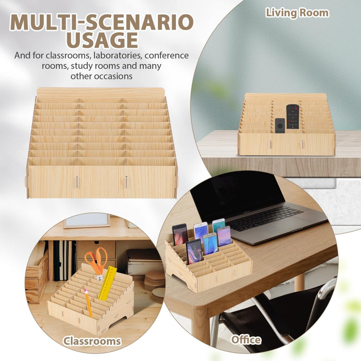 Operitacx Handy-Aufbewahrung für Schule, Handy, Gitter, Organizer, Holz, 30 Steckplätze, Handybox, K