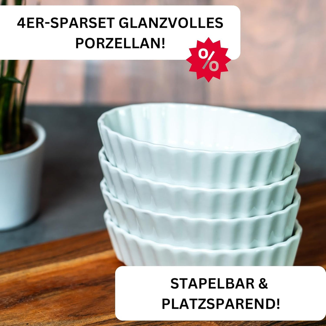Westmark 8 Servierschälchen für Crème Brulée – Ovale Porzellanschälchen zum Servieren von Desserts,