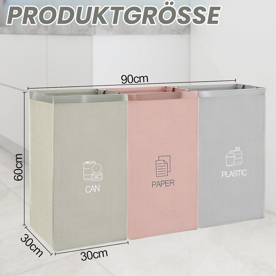 Mülltrennsystem 3fach für Papier Kunststoff und Leergut Abstellraum Ordnungssystem Recycling Mülltre