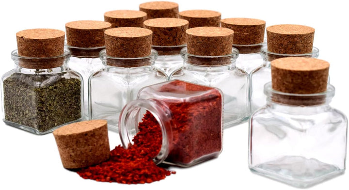 gouveo 12er Set Gewürzgläser 120 ml eckig mit Korken - Kleine Korkengläser mit Korkverschluss - Leer