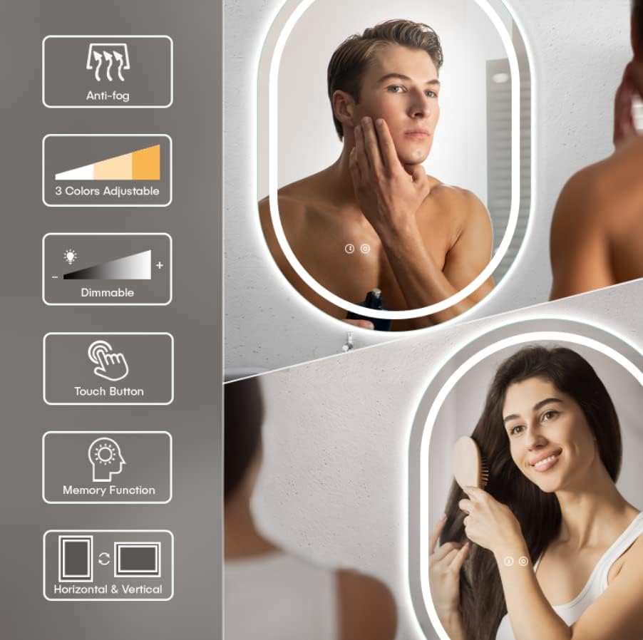 Dripex Badspiegel mit Beleuchtung Led Spiegel mit Touch-Schalter, Dimmbar, 3 Lichtfarbe Einstellbare