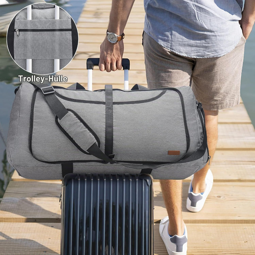 Vogshow Reisetasche grosse Faltbare 80L, Weekender Übernachtungstasche Seesack wasserdicht Sporttasc