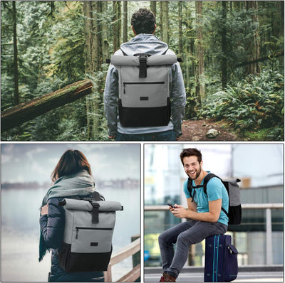 RJEU Rolltop Rucksack für Damen und Herren,Daypack mit 12-17 Zoll Laptopfach,Wasserdichter und Anti-