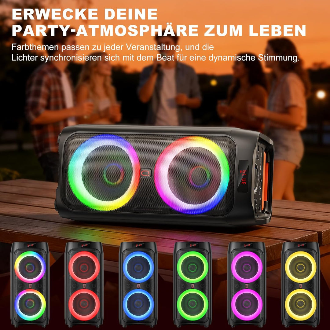 Karaoke Maschine mit 2 Mikrofones, grosser Tragbaren Bluetooth Lautsprecher mit RGB-Licht, Karaoke A