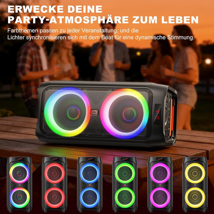 Karaoke Maschine mit 2 Mikrofones, grosser Tragbaren Bluetooth Lautsprecher mit RGB-Licht, Karaoke A