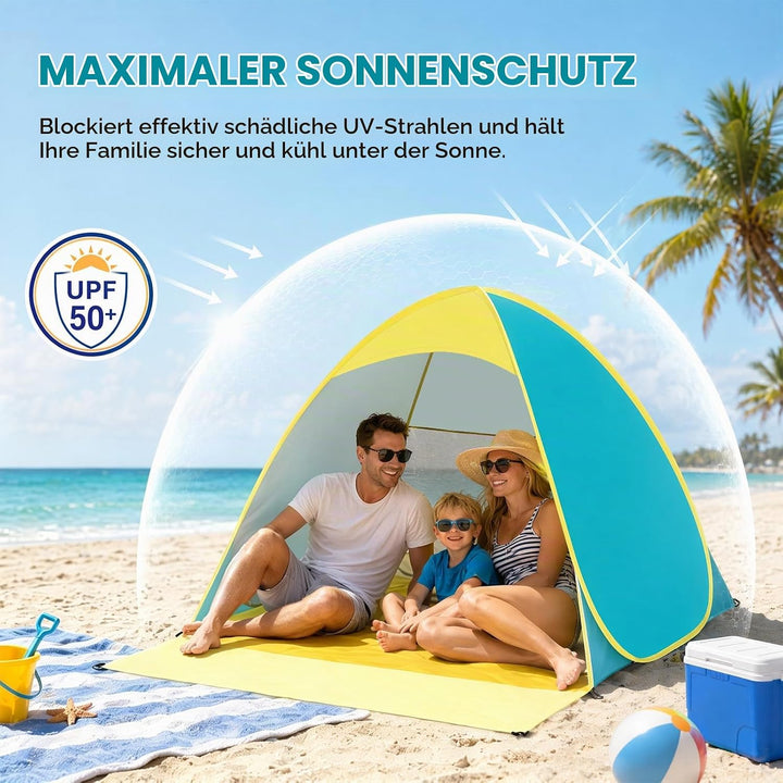 Pop Up Strandmuschel mit UV Schutz 50+, Automatisches Strandzelt Windschutz für 2-3 Personen, Wasser