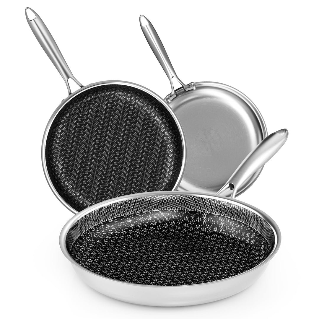 RIOVARM Edelstahl Bratpfannen Set Induktion Antihaft Pfannenset 20cm 26cm 30cm Wok Pfanne mit Edelst