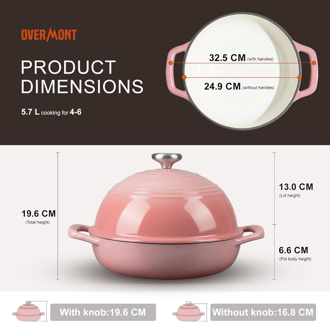 Overmont Gusseisen Topf Emaille Brotbacktopf - 5.7L Bräter Schmortopf mit Deckel und Kochbuch – für