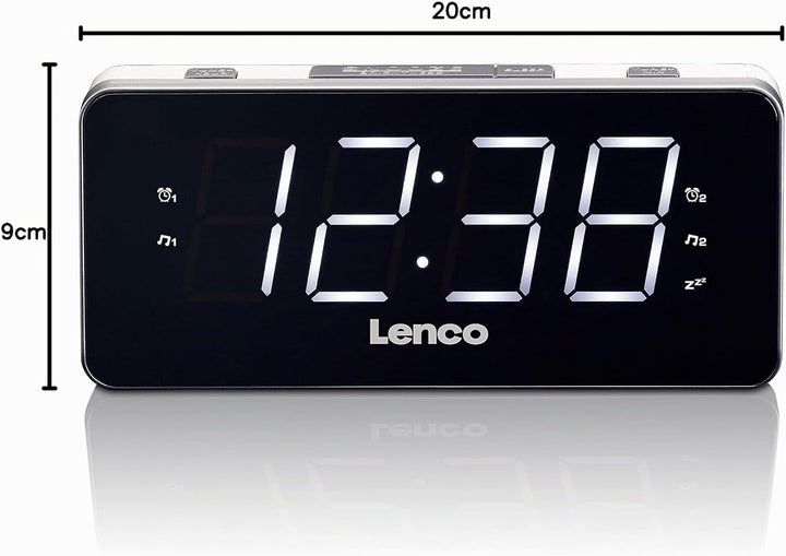 Lenco Radio-Wecker CR-18 Uhrenradio mit riesigem LED-Display (4,6 cm), dimmbar, 2 Weckzeiten (PLL UK