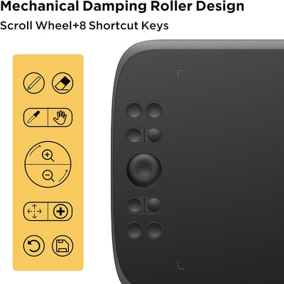 ugee M908 10x6,25 Zoll grosses Zeichentablett,Grafiktablett für PC mit Scrollrad und 8 Shortcut-Tast
