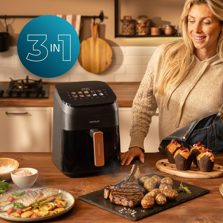 Cecotec Heissluftfritteuse ohne Öl - 4,5L - Grill - Doppelwiderstand - Integrierter Smoker - Air Fry