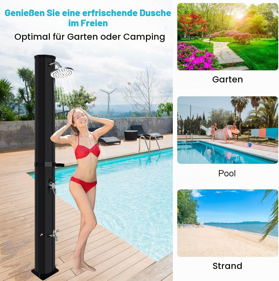 Solar Gartendusche 60Liter -Solardusche mit 360° Drehbarem Duschkopf und Fusshahn, Einstellbare Temp