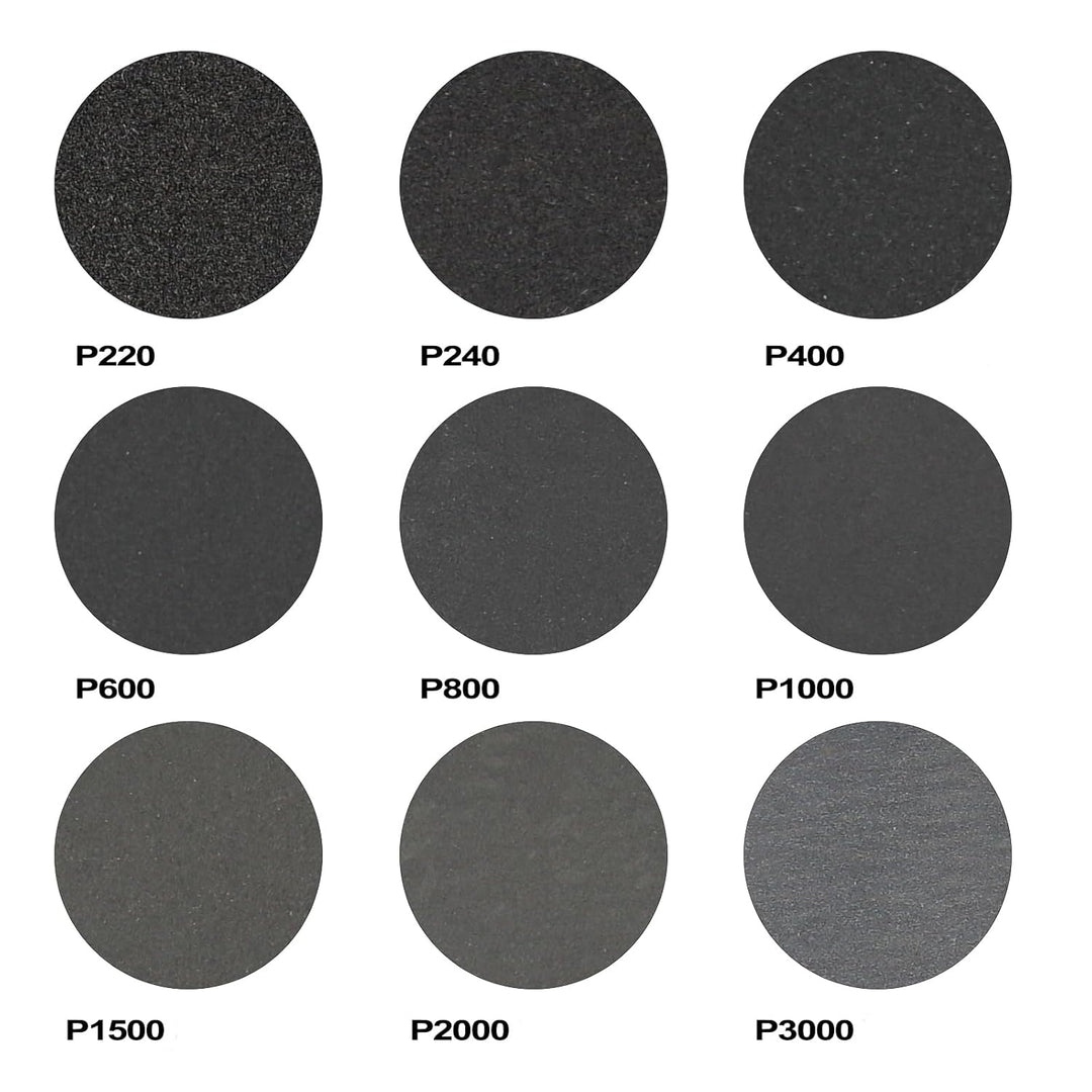 Wanmutrun125MM schwarzes Schleifpapier Klett 90 Stück,10X220/240/400/600/800/1000/1500/2000/3000 Mis