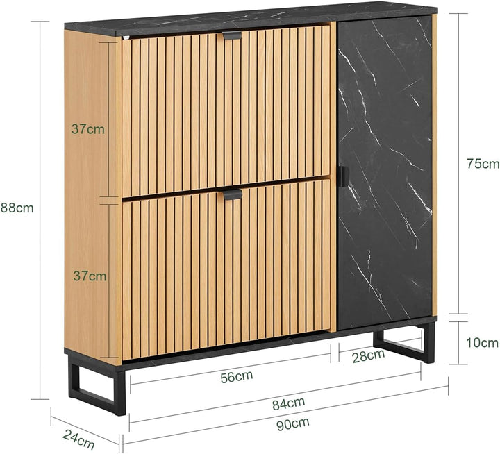 SoBuy Schuhschrank Schmal 2 Klappen, Schuhkipper Platzsparend für Flur, Schuhschrank Schwarz mit Mar