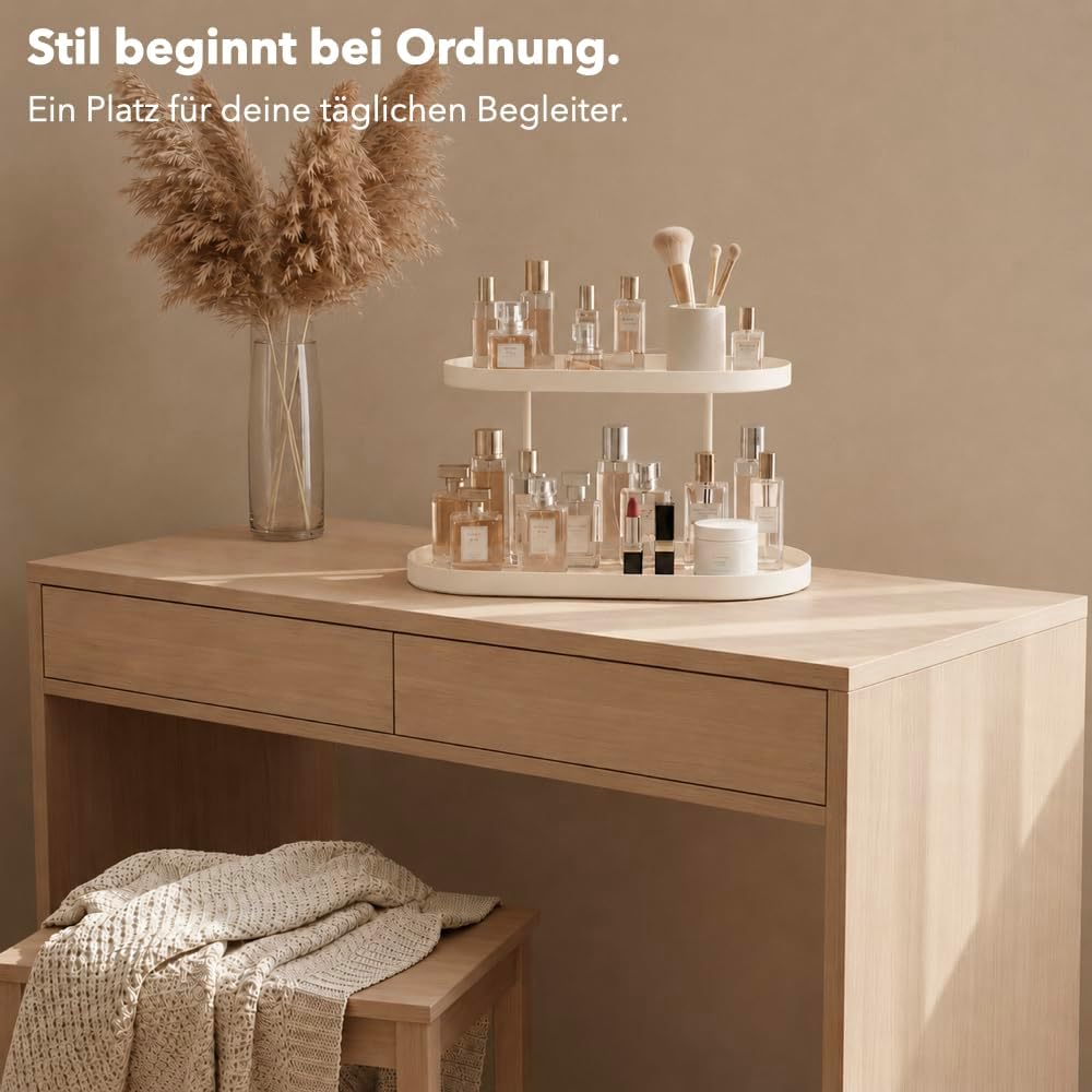 Parfüm Organizer aus Metall &amp; Kunstleder I Montagefreier Kosmetik Organizer für Schminktisch und Bad