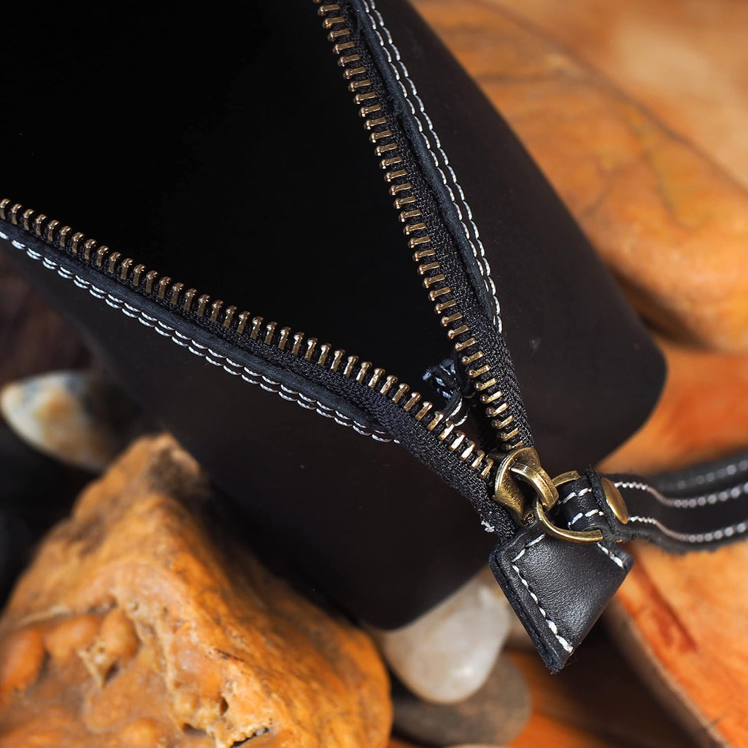Premium Lederetui Clutch Kosmetiktasche Schminktasche aus hochwertige Echtleder, Schickes Federmäppc