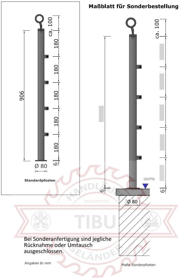 TIBU Edelstahl Geländer V2A für Balkon Terrasse Treppe mit waagerechten Streben, Aufmontage 0,6m-6m