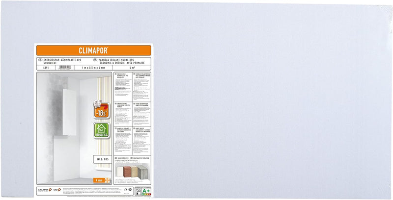 CLIMAPOR Energiespar-Dämmplatte grundiert, weiss, 1 x 0,5 m x 4 mm, 2 Packstücke (= 8 qm), Innenraum