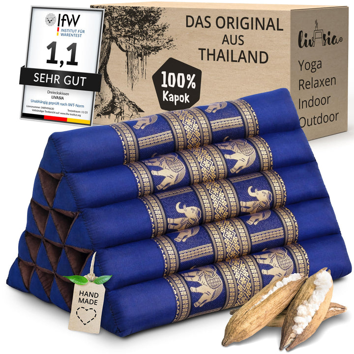 livasia Rückenstützkissen extrahoch mit Thaiseide - 38x55x35cm - Dreieckskissen für Garten/Balkon, K