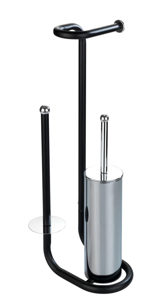 WENKO Stand WC-Garnitur Universalo Schwarz, mit integriertem Toilettenpapierhalter und WC-Bürstenhal
