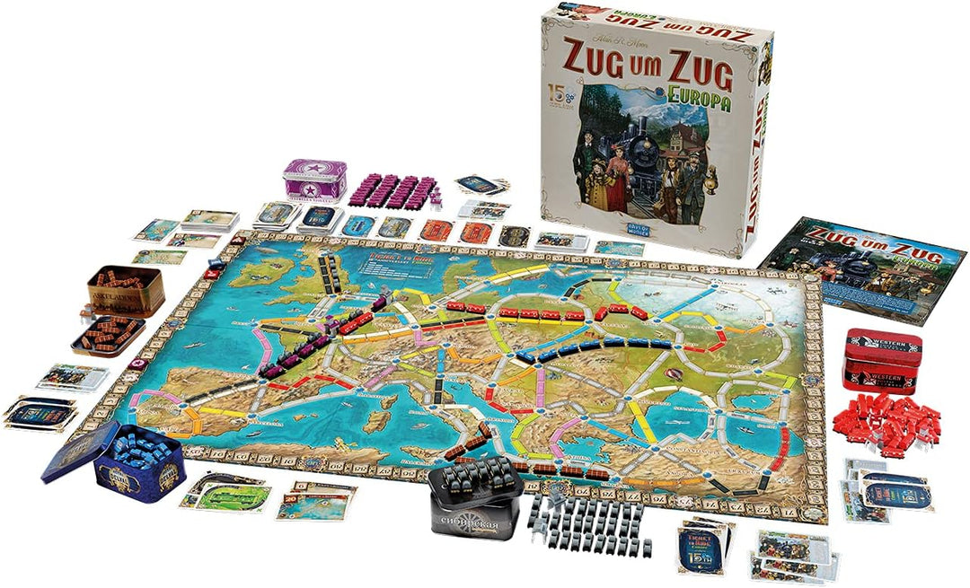 Days of Wonder | Zug um Zug – Europa 15. Jubiläum | Familienspiel | Brettspiel | 2-5 Spieler | Ab 8+