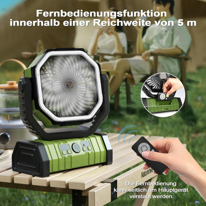 Camping Ventilator mit Akku 20000mAh – USB Tischventilator wiederaufladbar mit LED Licht, Fernbedien