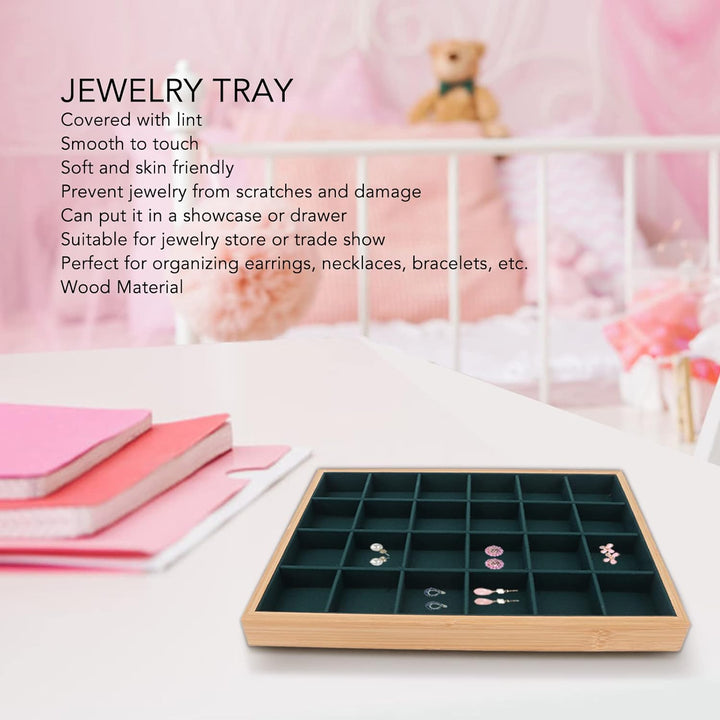 Schmuck-Aufbewahrungs-Display-Tablett, 24 Gitter, Schmuck-Tablett, Holzarmband, Halsketten-Display,