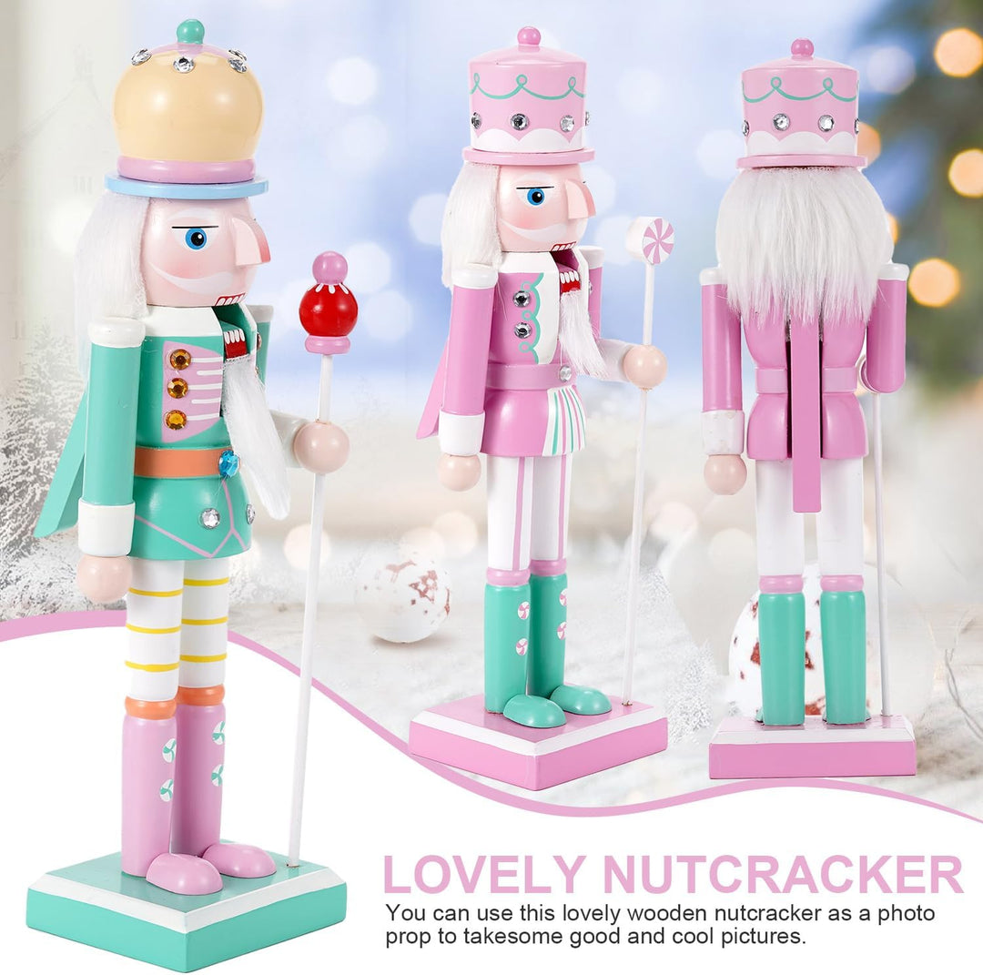 VorFor 2-Piece Set Nussknacker Figur,25CM Nussknacker Weihnachten Decoration,Solid Wood Crafts Deko
