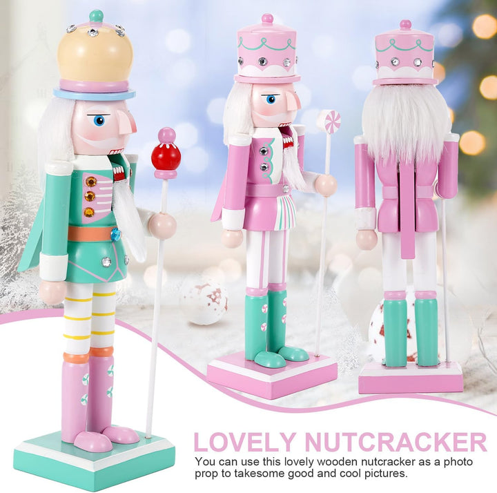 VorFor 2-Piece Set Nussknacker Figur,25CM Nussknacker Weihnachten Decoration,Solid Wood Crafts Deko