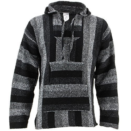 Siesta Mexikanische Baja Jerga mit Kapuze Hippie Jumper - Shades of Grey, M